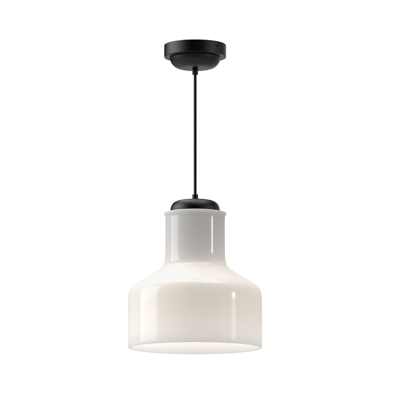 Westlake 11" Pendant in Glossy Opal Glass/Matte Black