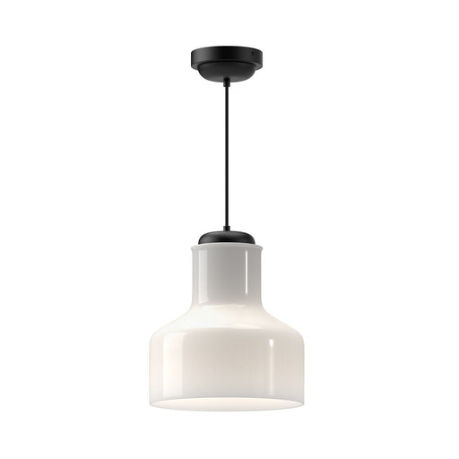 Westlake 11" Pendant in Glossy Opal Glass/Matte Black