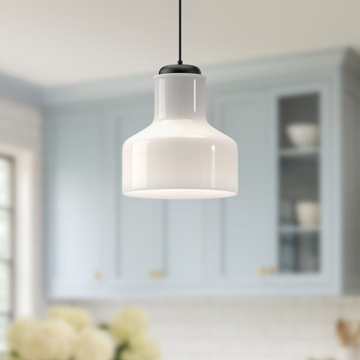Westlake 11" Pendant in Glossy Opal Glass/Matte Black