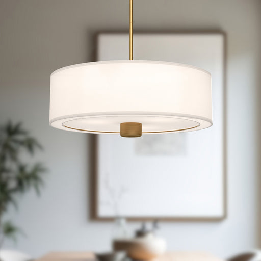 Theo 24" 3-Light Pendant in Aged Gold/White Linen