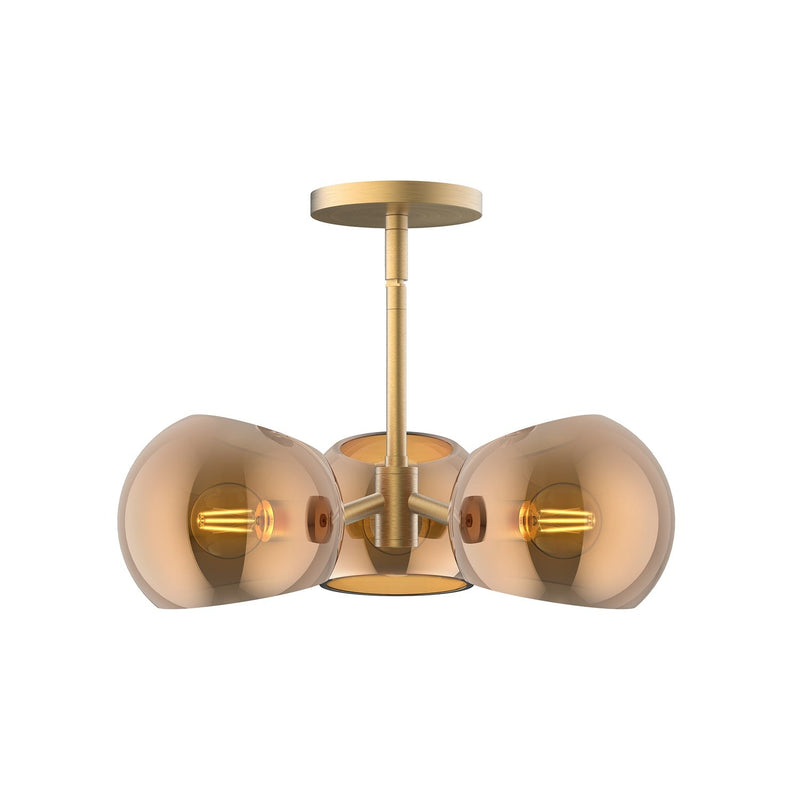 Willow 16" 3-Light Glass Shade Convertible Pendant / Semi-Flush in Brushed Gold/Copper Glass