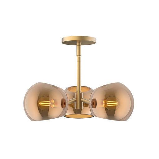 Willow 16" 3-Light Glass Shade Convertible Pendant / Semi-Flush in Brushed Gold/Copper Glass