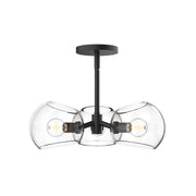 Willow 16" 3-Light Glass Shade Convertible Pendant / Semi-Flush in Clear Glass/Matte Black