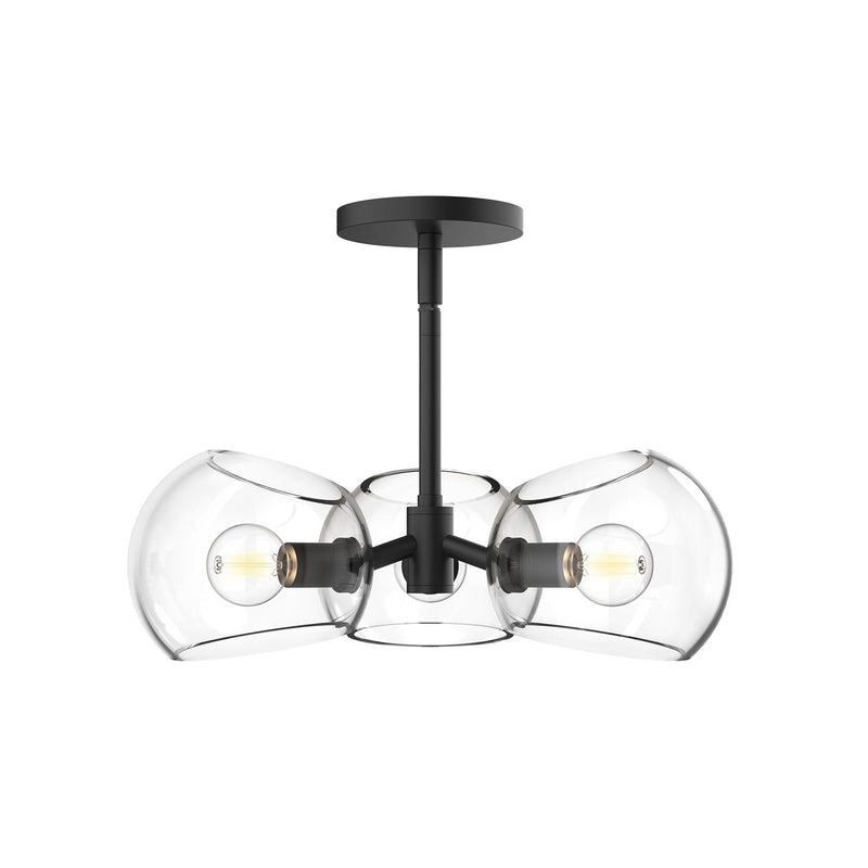 Willow 16" 3-Light Glass Shade Convertible Pendant / Semi-Flush in Clear Glass/Matte Black