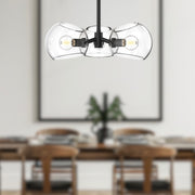 Willow 16" 3-Light Glass Shade Convertible Pendant / Semi-Flush in Clear Glass/Matte Black
