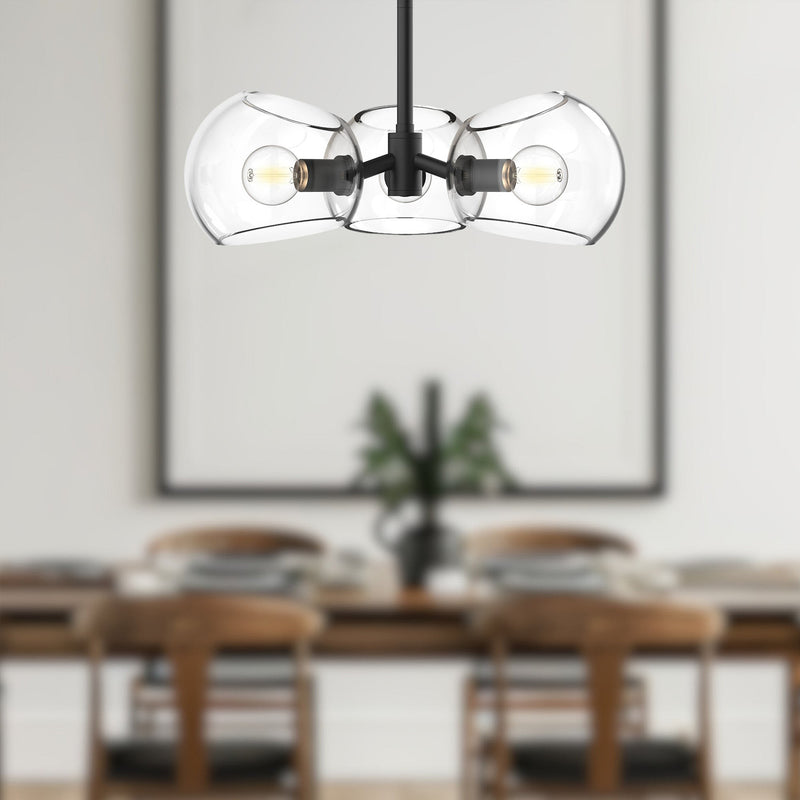 Willow 16" 3-Light Glass Shade Convertible Pendant / Semi-Flush in Clear Glass/Matte Black