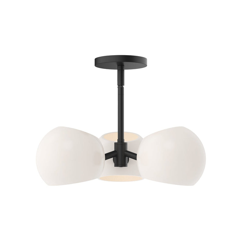 Willow 16" 3-Light Glass Shade Convertible Pendant / Semi-Flush in Matte Black/Opal Matte Glass