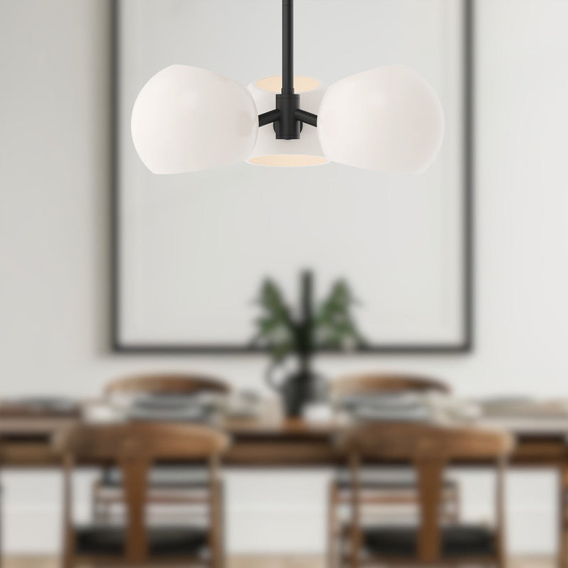 Willow 16" 3-Light Glass Shade Convertible Pendant / Semi-Flush in Matte Black/Opal Matte Glass