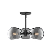 Willow 16" 3-Light Glass Shade Convertible Pendant / Semi-Flush in Matte Black/Smoked Solid Glass