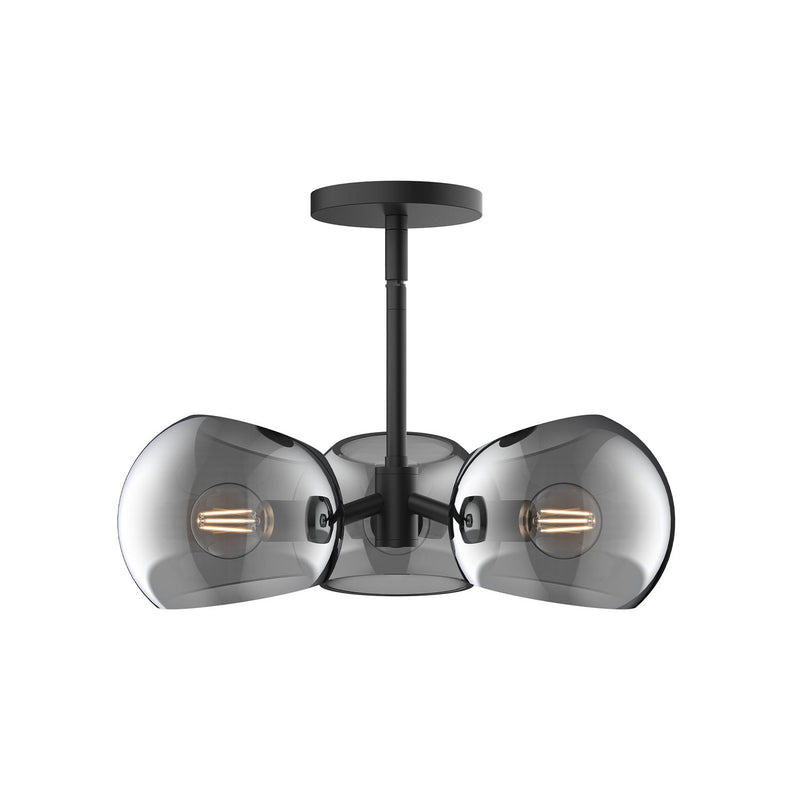 Willow 16" 3-Light Glass Shade Convertible Pendant / Semi-Flush in Matte Black/Smoked Solid Glass