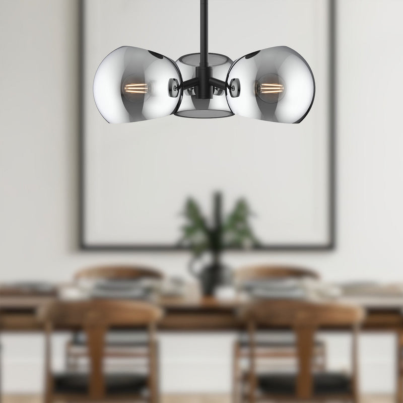 Willow 16" 3-Light Glass Shade Convertible Pendant / Semi-Flush in Matte Black/Smoked Solid Glass