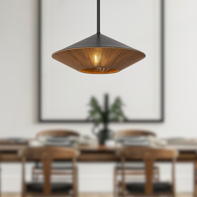 Daphne 15" Pendant in Matte Black/Brown Cotton Rope