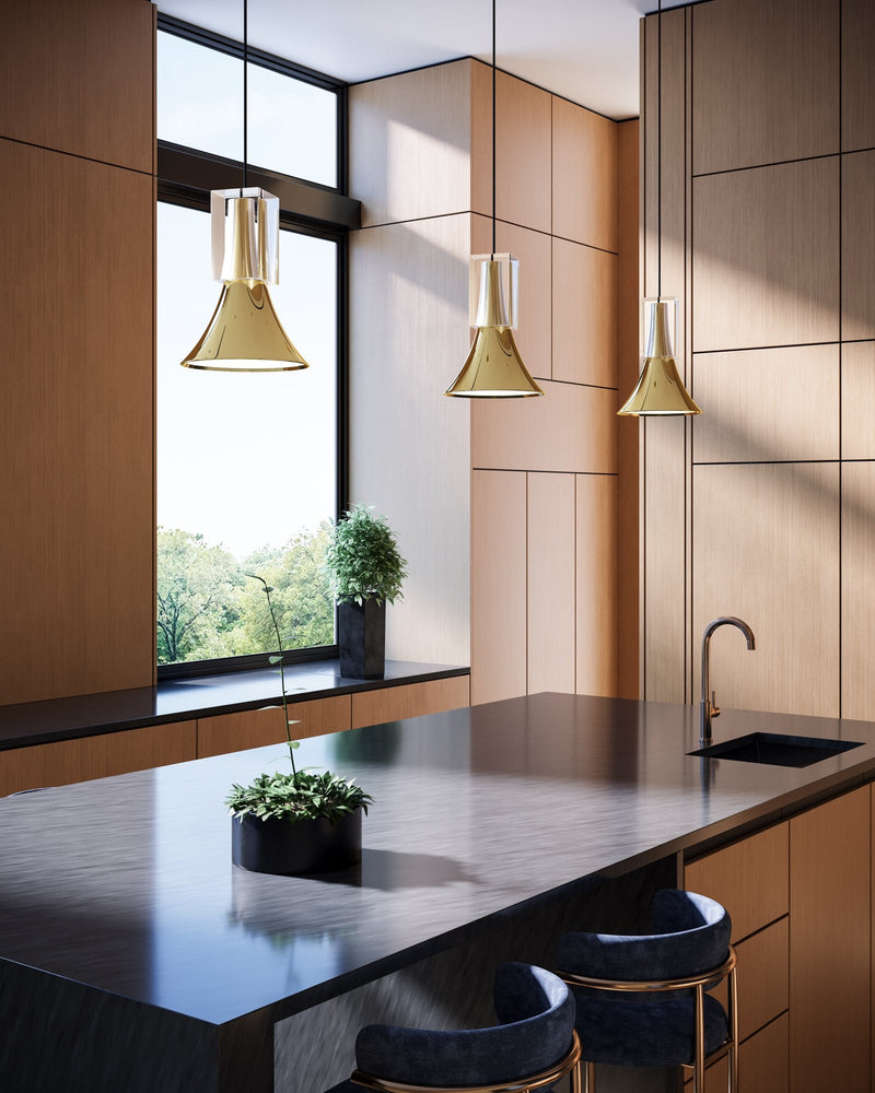 Floe 8" Pendant in Metallic Brass/Clear Crystal