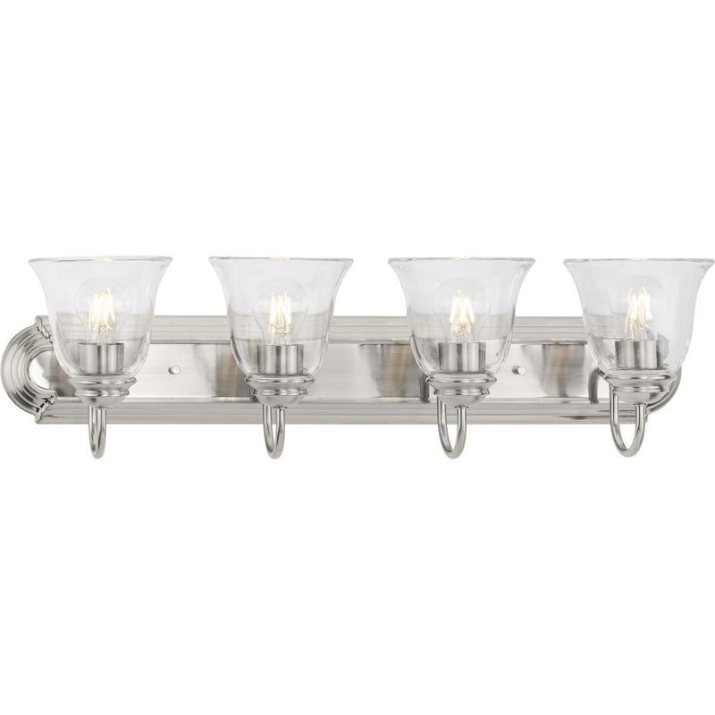 Clear Glass 4-Light Bath Vanity Light in Brushed Nickel