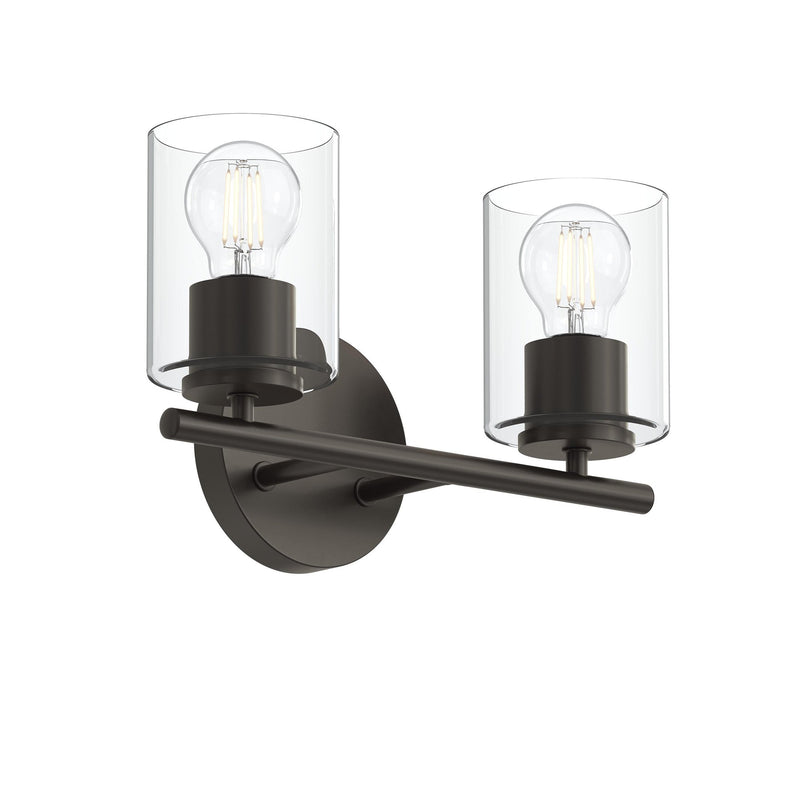 Replay 2-Light Clear Glass Bath Vanity Light in Antique Bronze