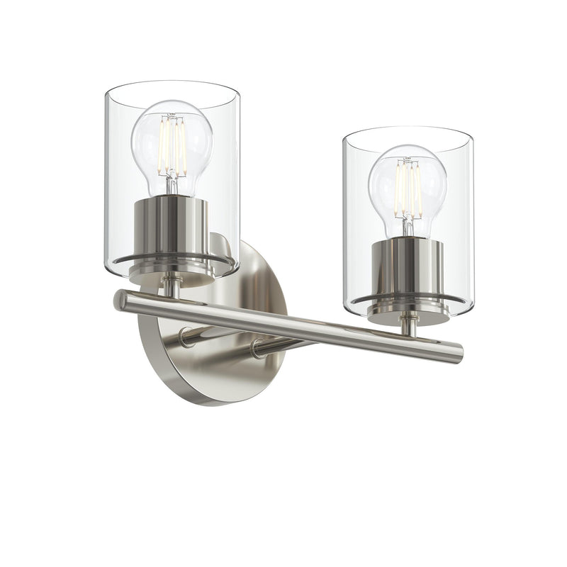 Replay 2-Light Clear Glass Bath Vanity Light in Polished Nickel