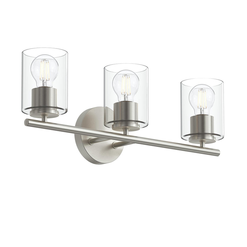 Replay 3-Light Clear Glass Bath Vanity Light in Brushed Nickel