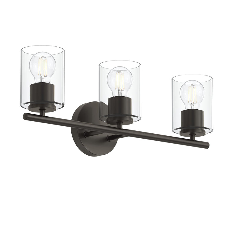 Replay 3-Light Clear Glass Bath Vanity Light in Antique Bronze