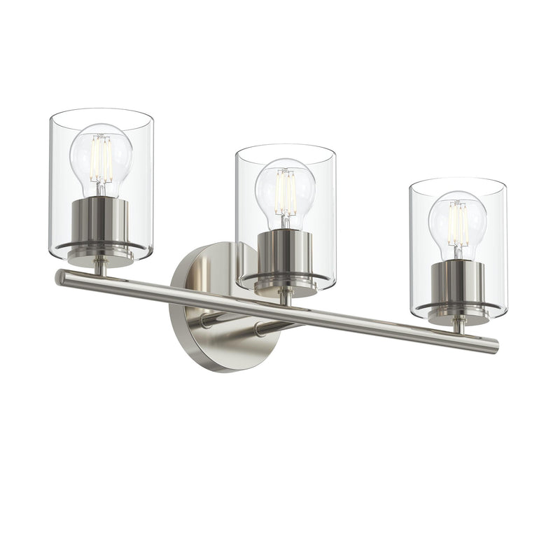 Replay 3-Light Clear Glass Bath Vanity Light in Polished Nickel