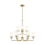 Merry 9-Light Etched Glass Chandelier in Brushed Gold