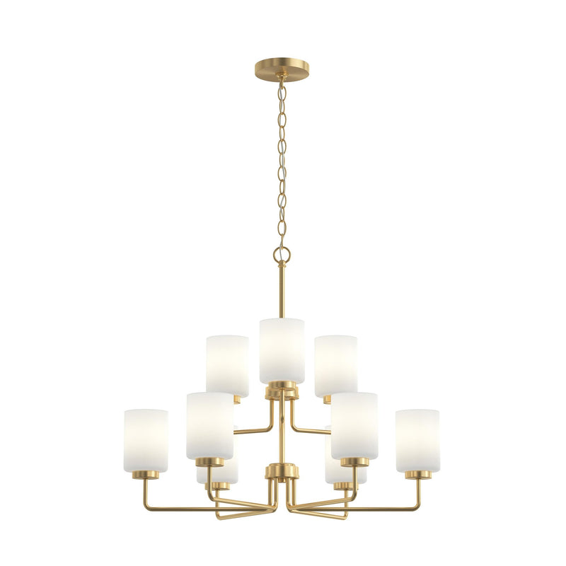Merry 9-Light Etched Glass Chandelier in Brushed Gold