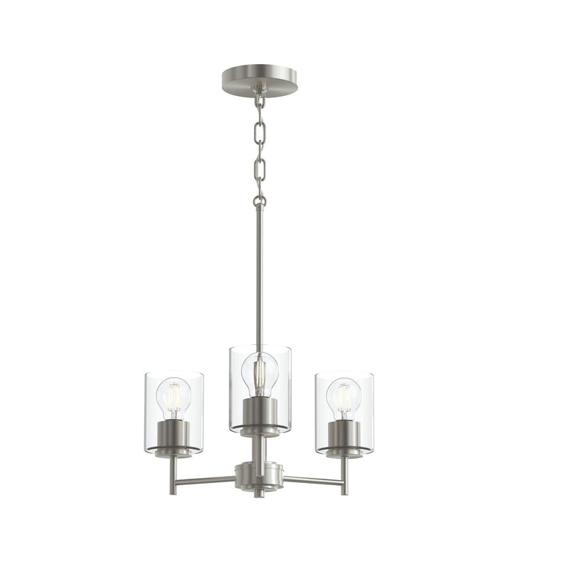 Replay 3-Light Clear Glass Chandelier in Brushed Nickel