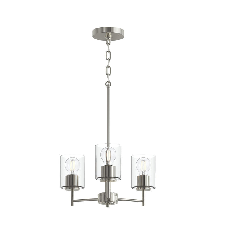 Replay 3-Light Clear Glass Chandelier in Polished Nickel