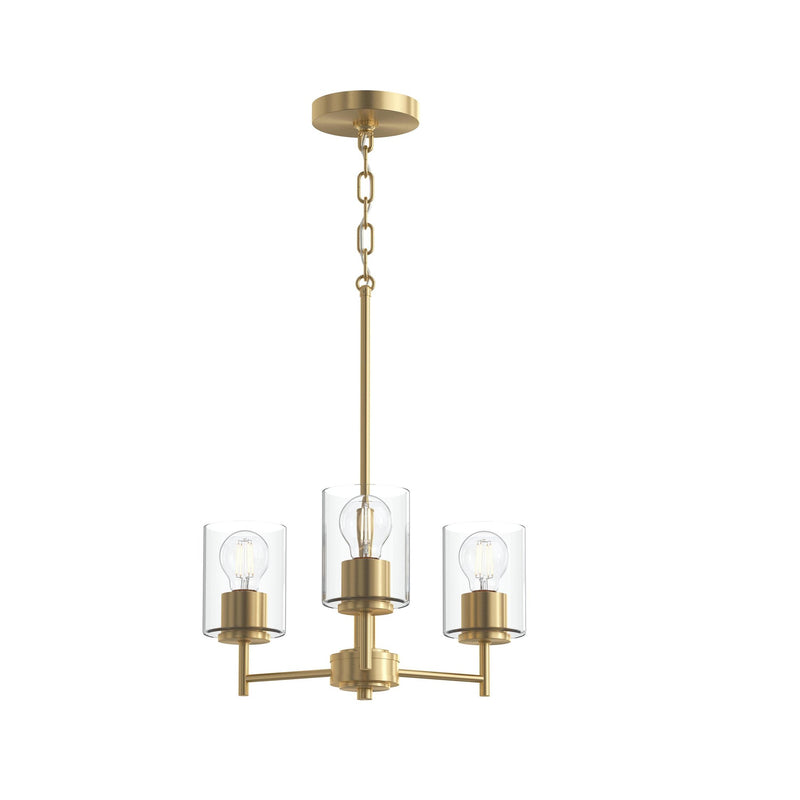 Replay 3-Light Clear Glass Chandelier in Brushed Gold