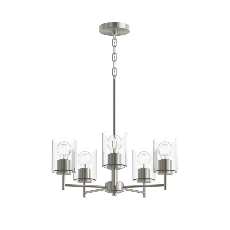 Replay 5-Light Clear Glass Chandelier in Brushed Nickel