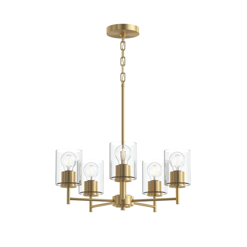Replay 5-Light Clear Glass Chandelier in Brushed Gold