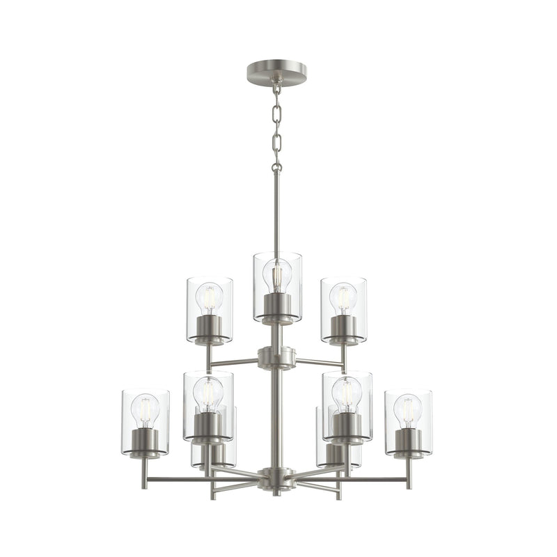 Replay 9-Light Clear Glass Chandelier in Brushed Nickel