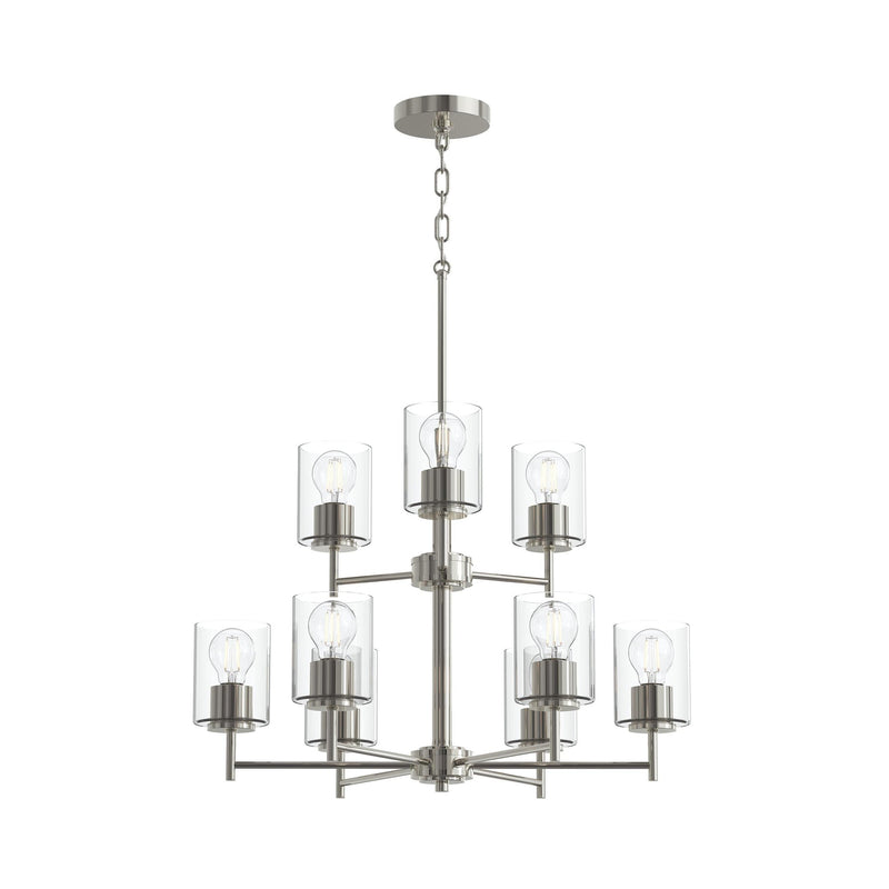 Replay 9-Light Clear Glass Chandelier in Polished Nickel