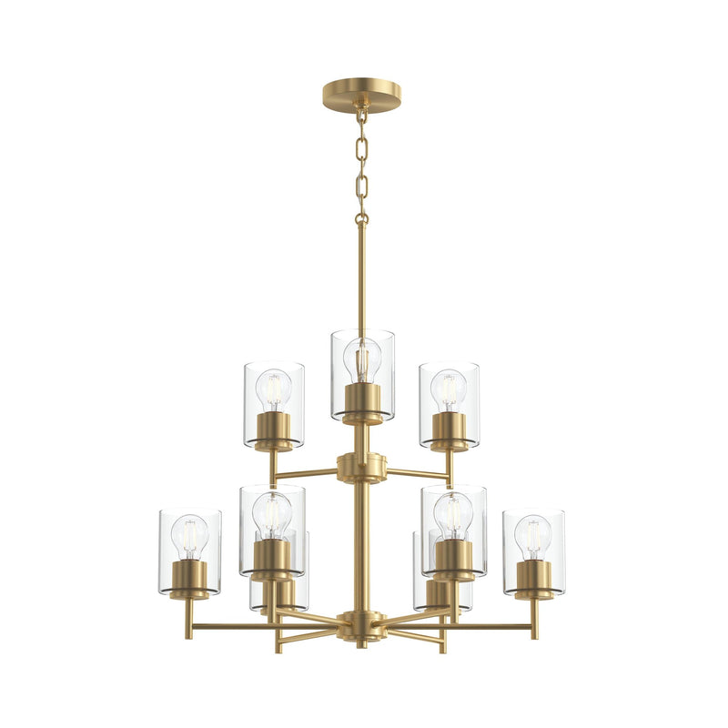 Replay 9-Light Clear Glass Chandelier in Brushed Gold
