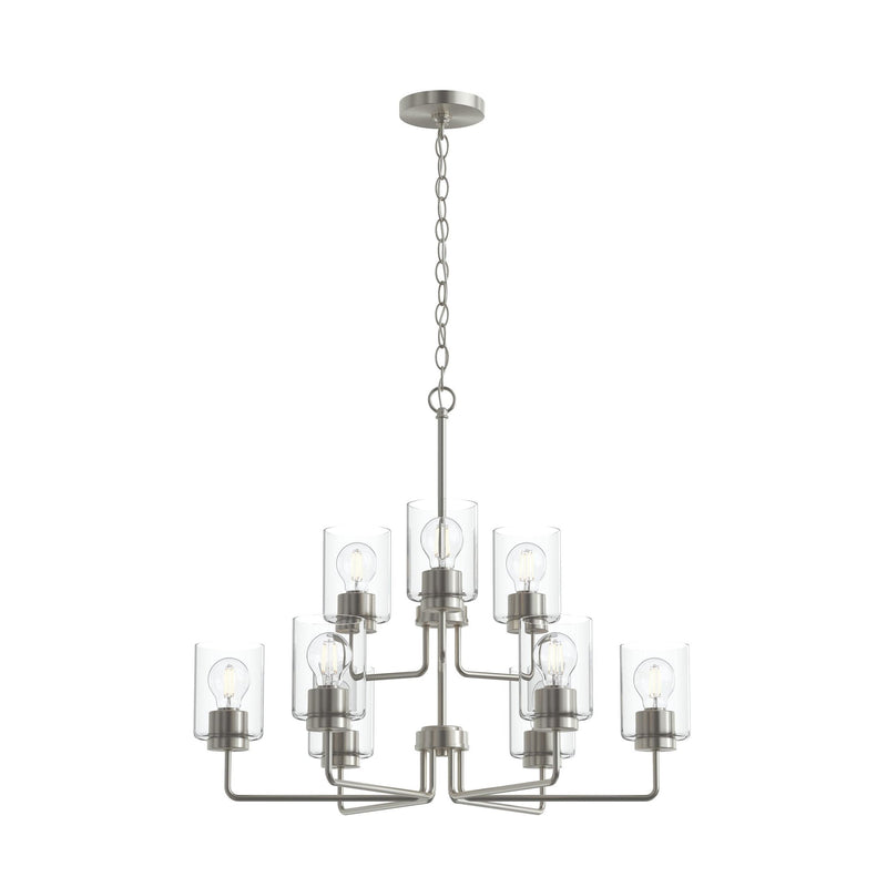 Merry 9-Light Clear Glass Chandelier in Brushed Nickel