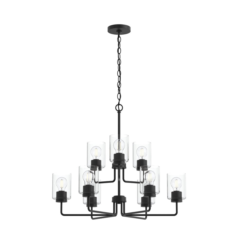 Merry 9-Light Clear Glass Chandelier in Black