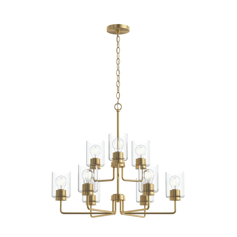 Merry 9-Light Clear Glass Chandelier in Brushed Gold