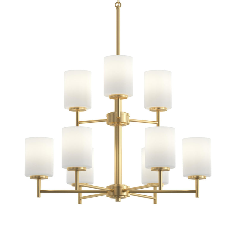 Replay 9-Light Etched Glass Chandelier in Brushed Gold
