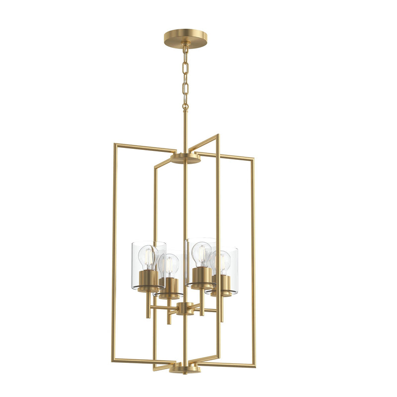 Replay 4-Light Clear Glass Pendant in Brushed Gold