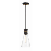 Quinn 1 Light 7" Pendant in Matte Black + Textured Gold
