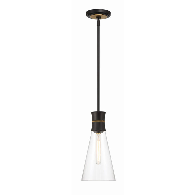 Quinn 1 Light 7" Pendant in Matte Black + Textured Gold