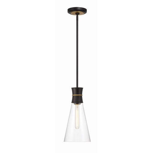 Quinn 1 Light 7" Pendant in Matte Black + Textured Gold