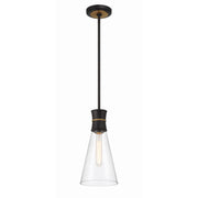 Quinn 1 Light 7" Pendant in Matte Black + Textured Gold