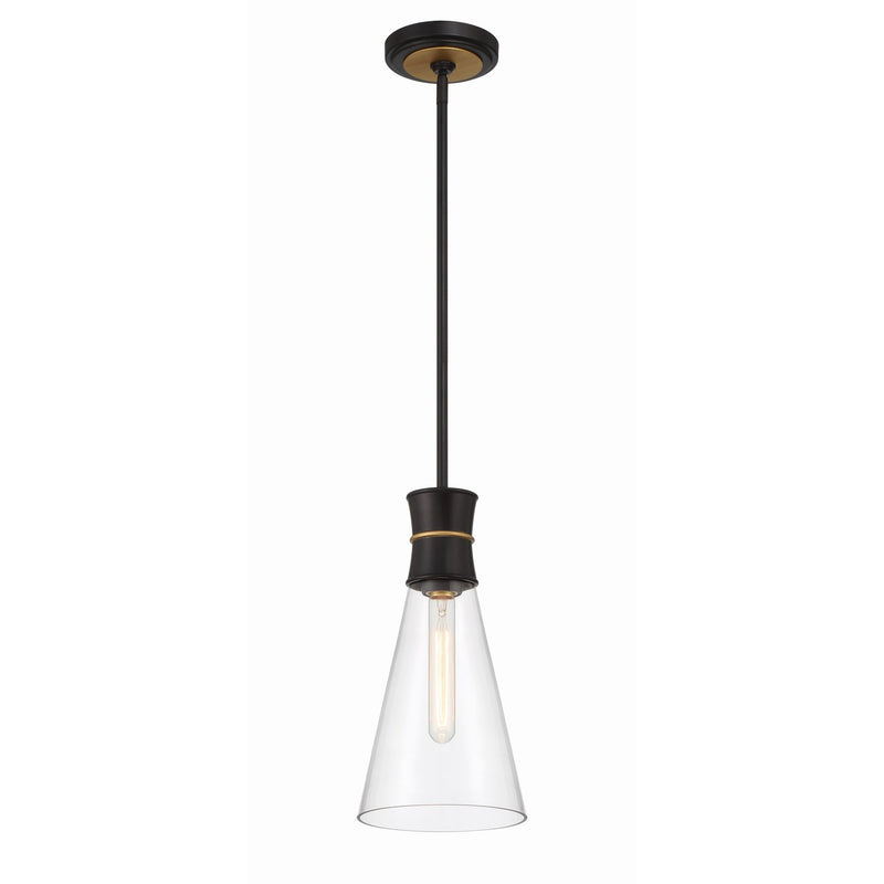 Quinn 1 Light 7" Pendant in Matte Black + Textured Gold