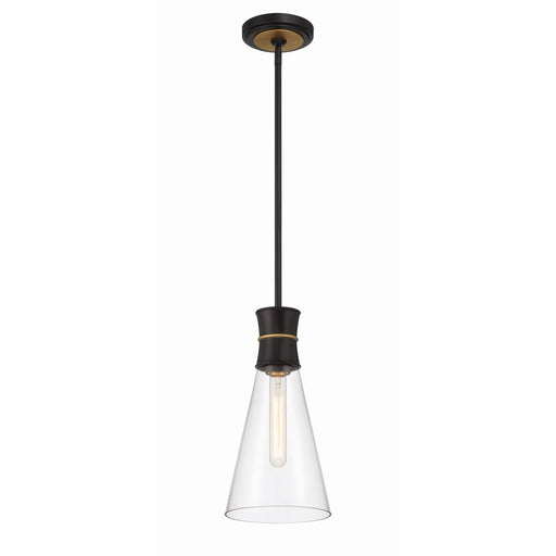 Quinn 1 Light 7" Pendant in Matte Black + Textured Gold