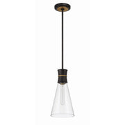 Quinn 1 Light 7" Pendant in Matte Black + Textured Gold