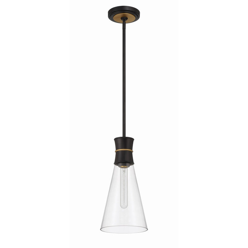 Quinn 1 Light 7" Pendant in Matte Black + Textured Gold