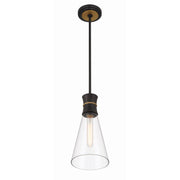 Quinn 1 Light 7" Pendant in Matte Black + Textured Gold