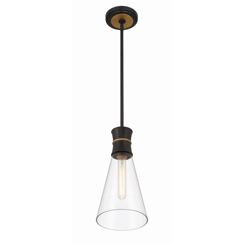 Quinn 1 Light 7" Pendant in Matte Black + Textured Gold
