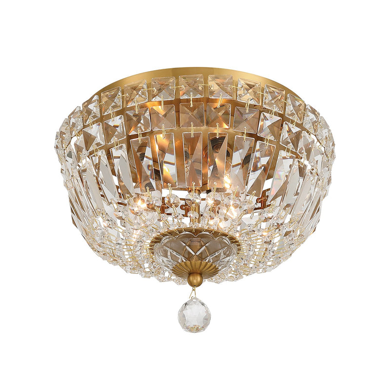 Roslyn 3 Light 10" Flush Mount in Aged Brass