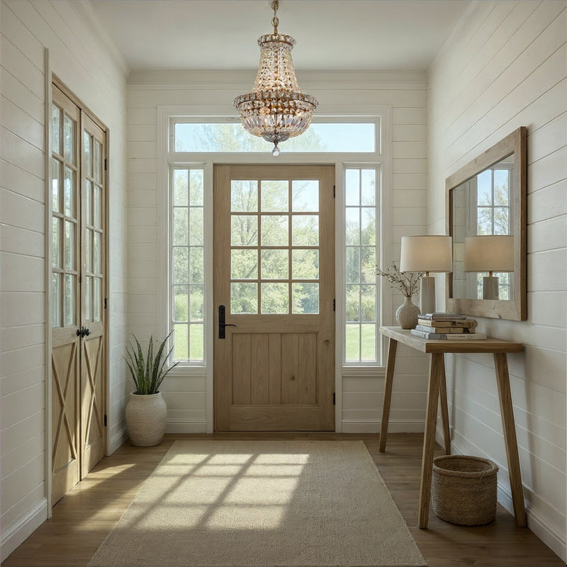 Roslyn 5 Light 12" Chandelier in Aged Brass in a room setting